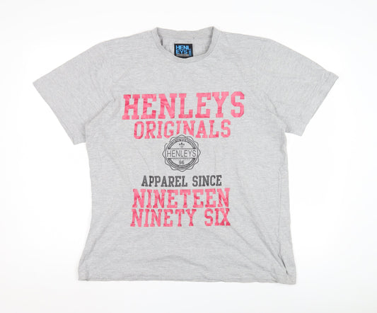 Mens UK Size L Henleys Grey  T-Shirt