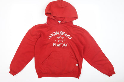 Russell Athletic Boys Red Pullover Hoodie L Graphic Print