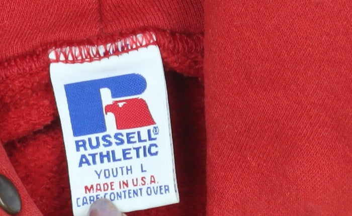 Russell Athletic Boys Red Pullover Hoodie L Graphic Print