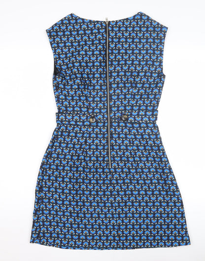 Louche Women's Blue Geometric Knee Length Dress S 10
