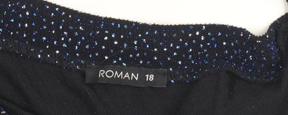 Womens UK Size 18 Roman Black Basic Blouse