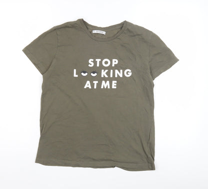 Unisex Adults UK Size L Pull&Bear Green Basic T-Shirt