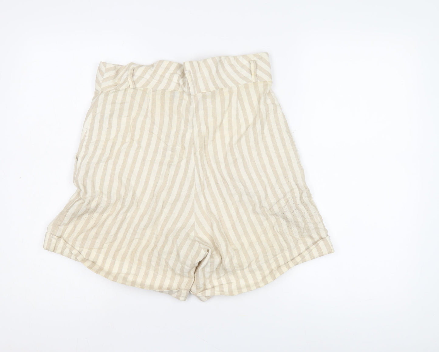 Glassons Women's Beige Striped Paperbag Shorts Size 10