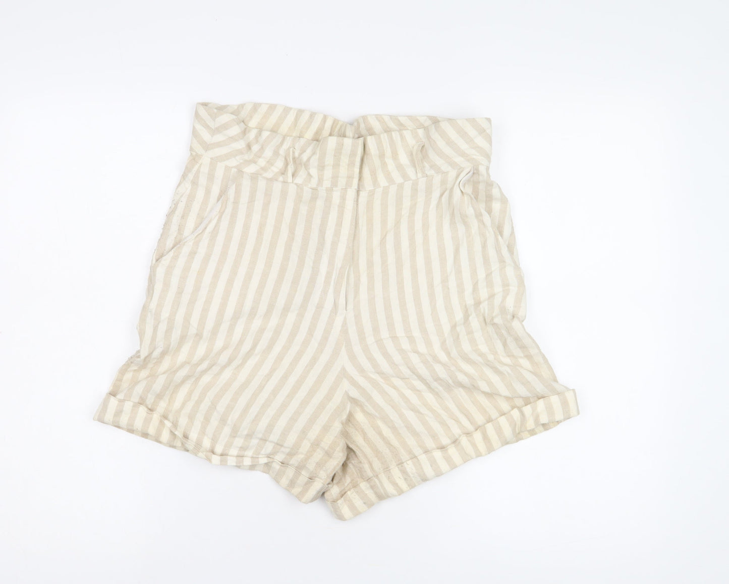 Glassons Women's Beige Striped Paperbag Shorts Size 10