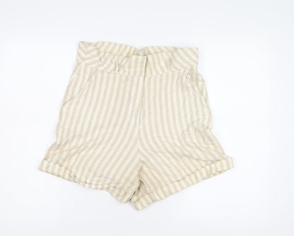 Glassons Women's Beige Striped Paperbag Shorts Size 10