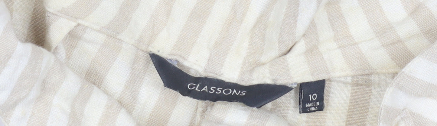 Glassons Women's Beige Striped Paperbag Shorts Size 10