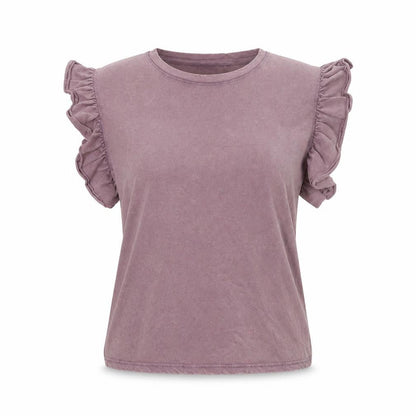 Zara Women's Purple Flutter Sleeve T-Shirt M