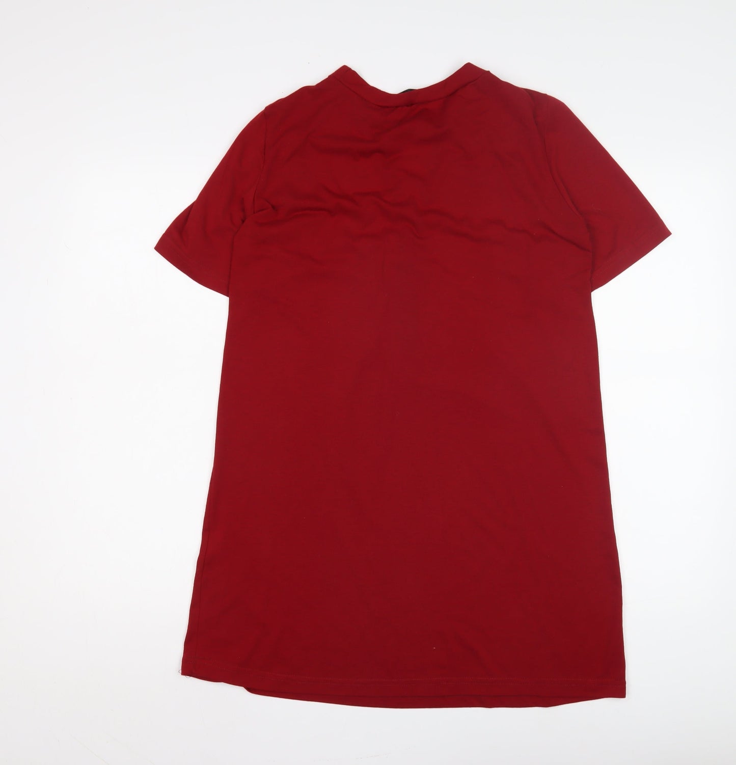 Zanzea Women's Red T-Shirt Dress, M, Lace Up V-Neck, Short Sleeve