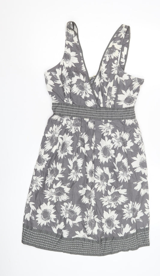 Mantaray Women's Grey Floral Dress Size 14