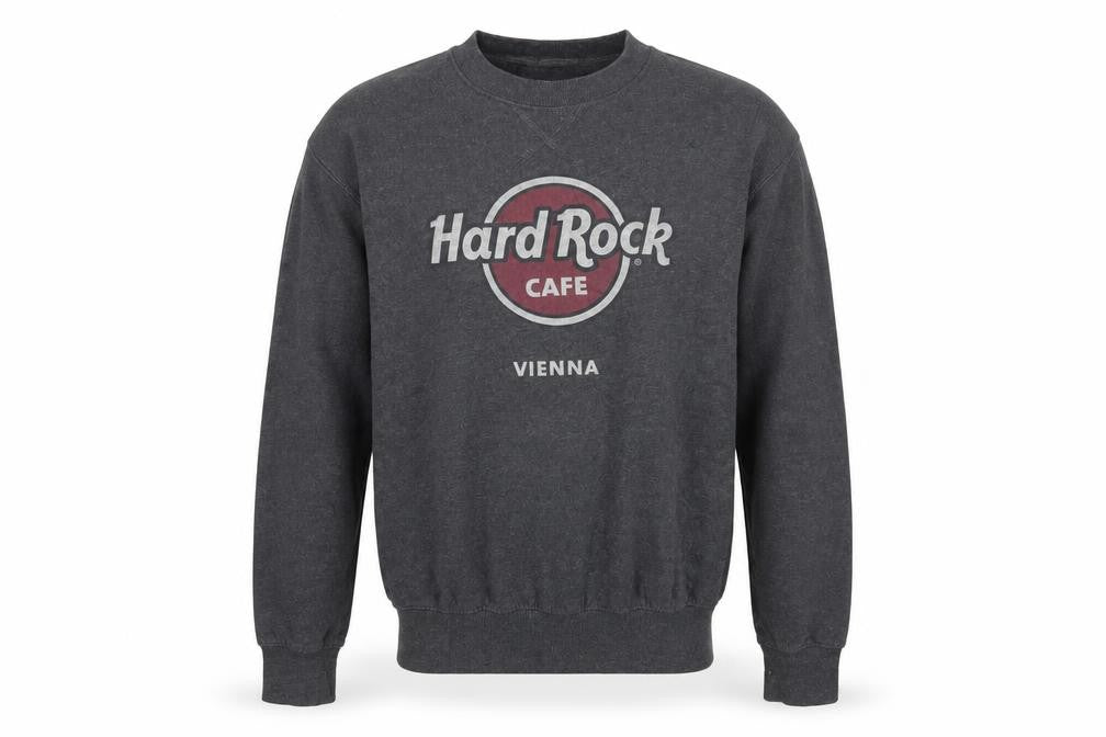 Front view of Hard Rock Cafe Grey unisex sweatshirt, s, music theme