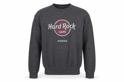 Front view of Hard Rock Cafe Grey unisex sweatshirt, s, music theme