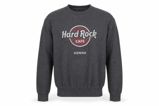 Front view of Hard Rock Cafe Grey unisex sweatshirt, s, music theme