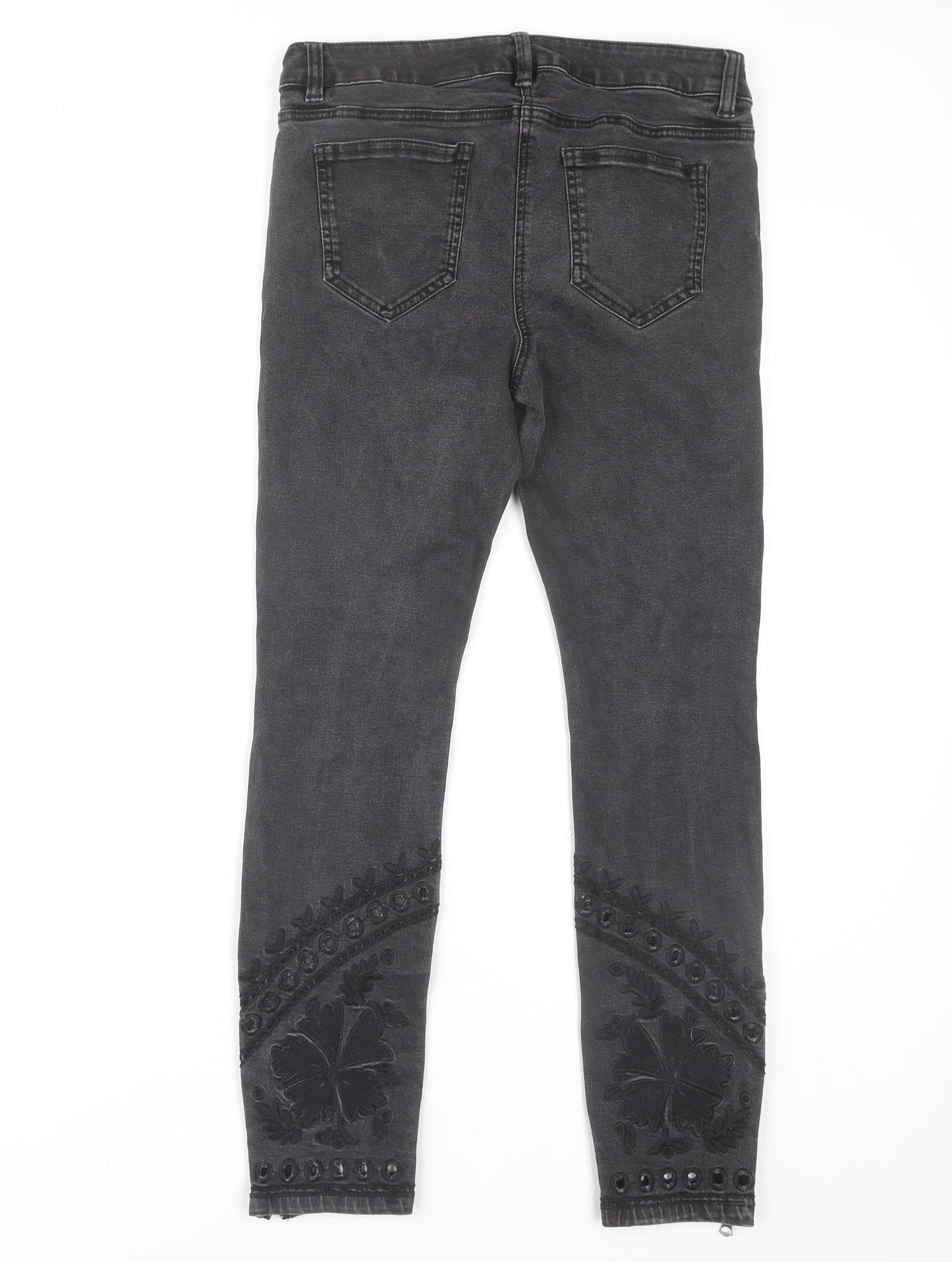 Next Women's Black Skinny Embroidered Jeans Size 10