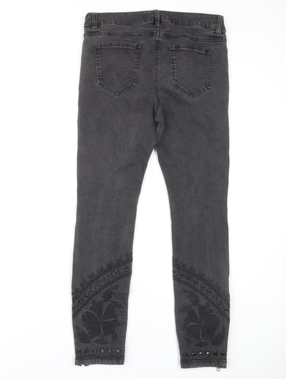 Next Women's Black Skinny Embroidered Jeans Size 10