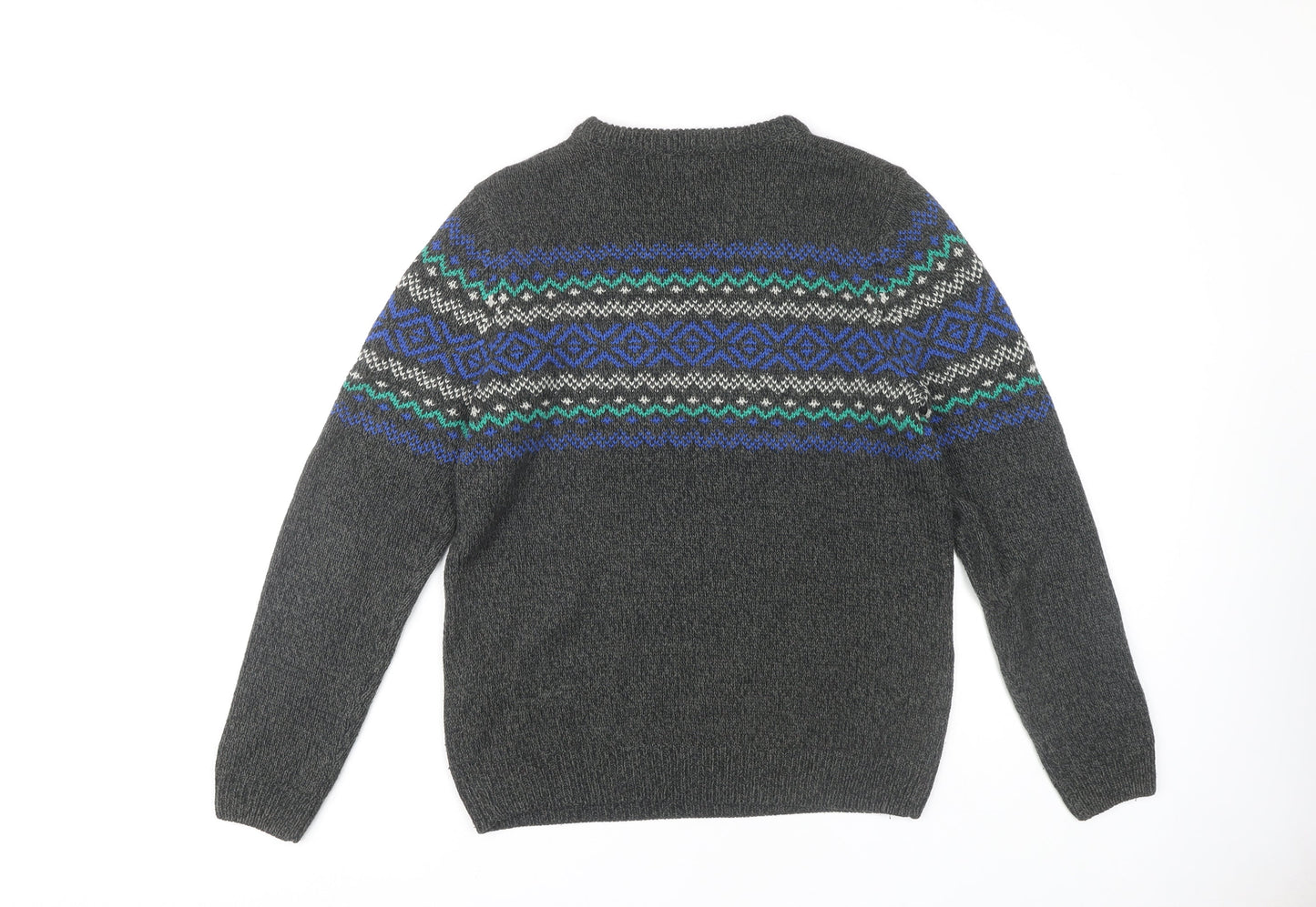 Pull & Bear Men's Grey Fair Isle Pullover Jumper Size M