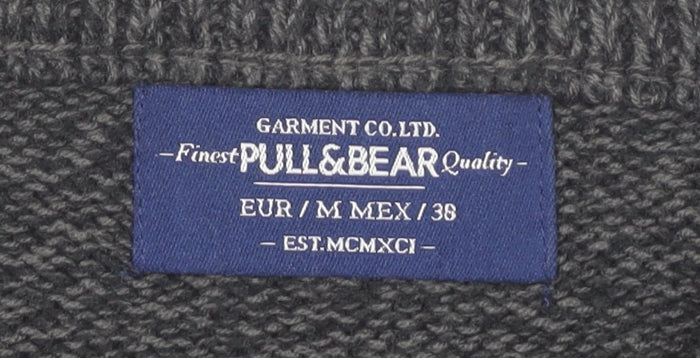 Pull & Bear Men's Grey Fair Isle Pullover Jumper Size M