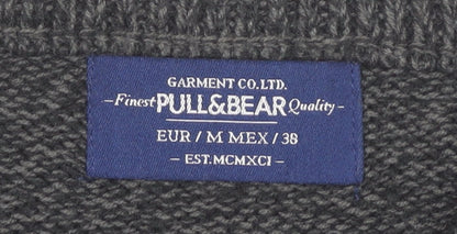 Pull & Bear Men's Grey Fair Isle Pullover Jumper Size M