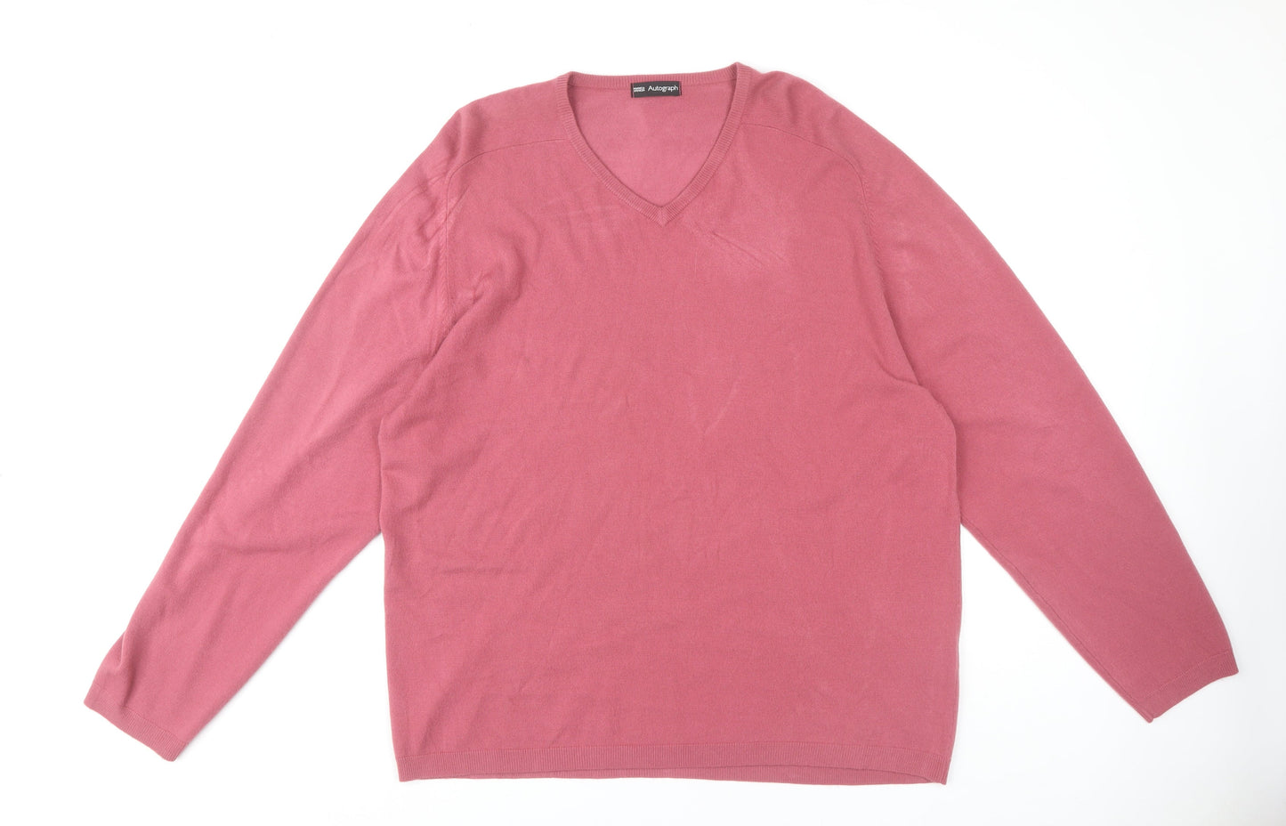 Marks and Spencer Men's Pink V-Neck Pullover 2XL Jumper