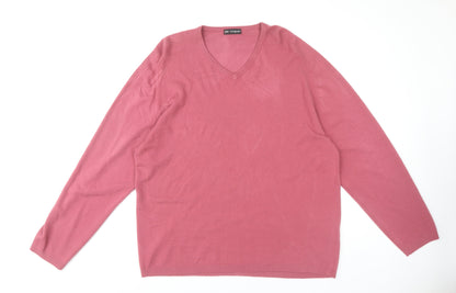 Marks and Spencer Men's Pink V-Neck Pullover 2XL Jumper