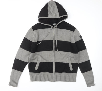 Threadbare Men's XL Black Grey Striped Hooded Jumper