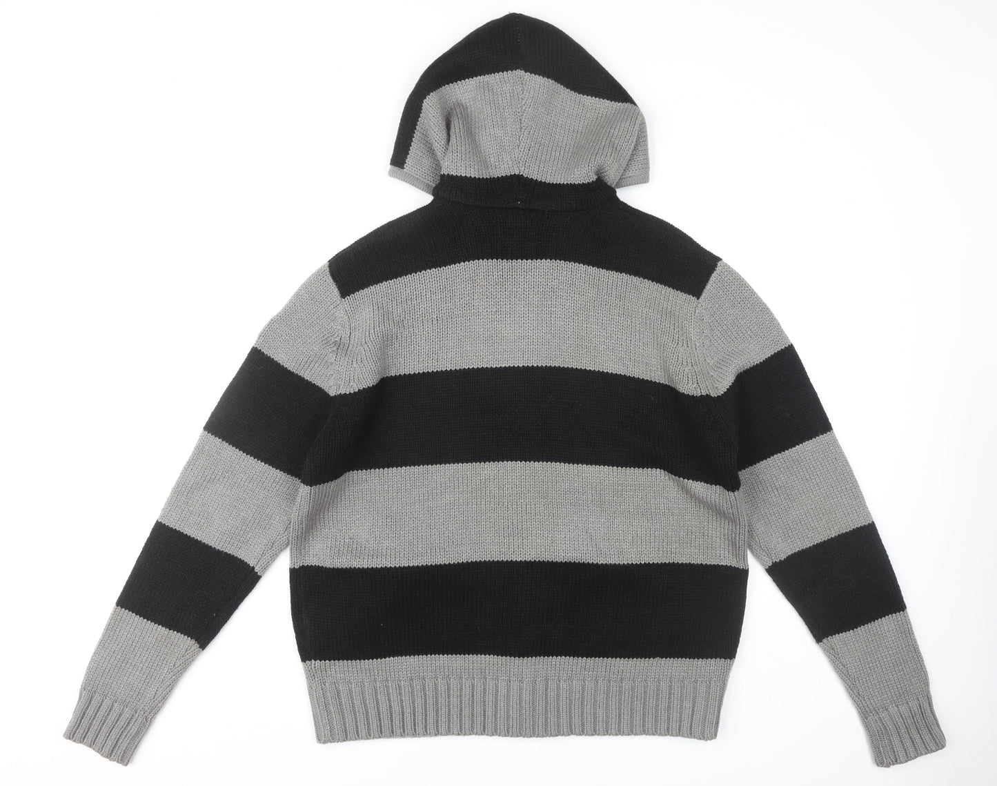 Threadbare Men's XL Black Grey Striped Hooded Jumper