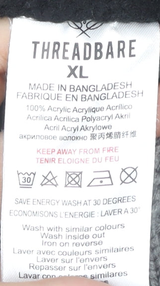 Threadbare Men's XL Black Grey Striped Hooded Jumper