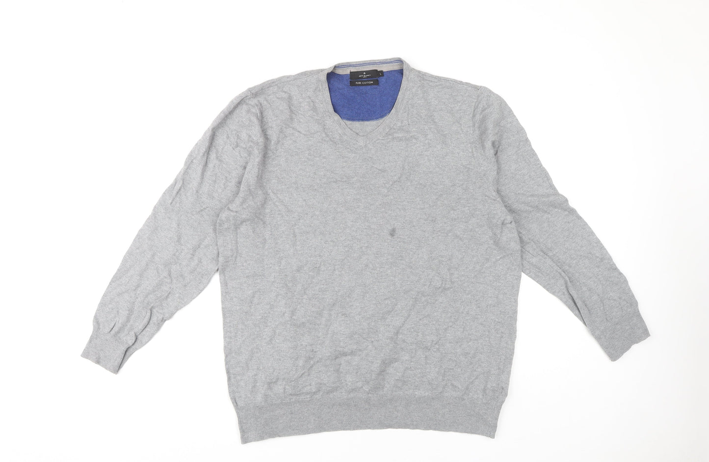 Jeff Banks Men's Grey V-Neck Cotton Pullover Size L