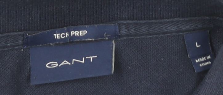 GANT Men's Blue Long Sleeve Polo, Size L