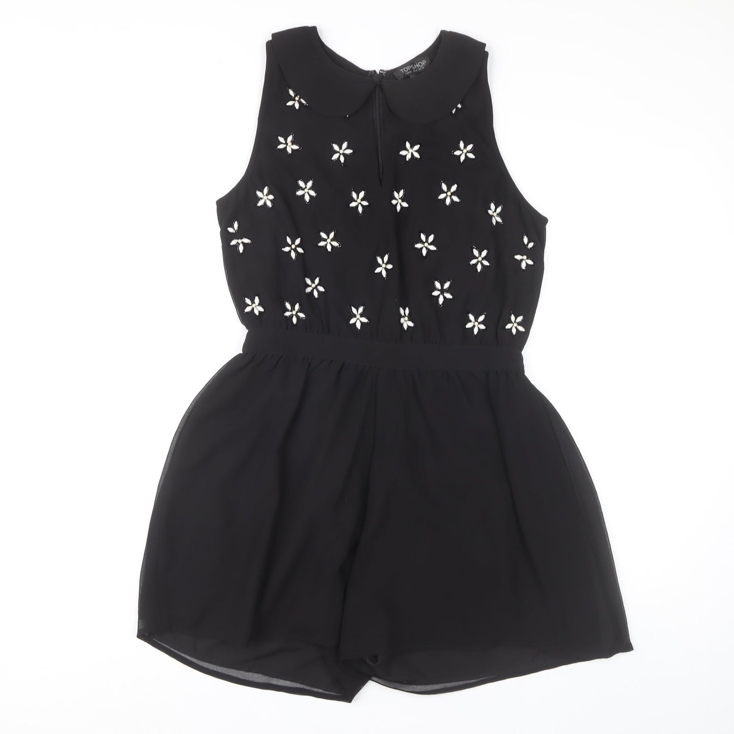 Topshop Women's Black Embroidered Playsuit Size 12