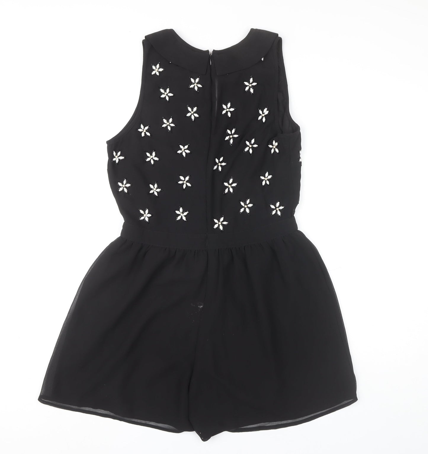 Topshop Women's Black Embroidered Playsuit Size 12