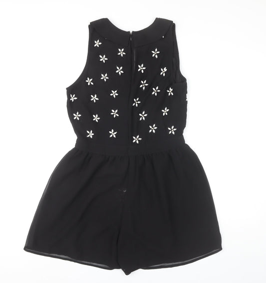 Topshop Women's Black Embroidered Playsuit Size 12