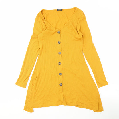 Boohoo Yellow Long Sleeve V-Neck Dress Size 12