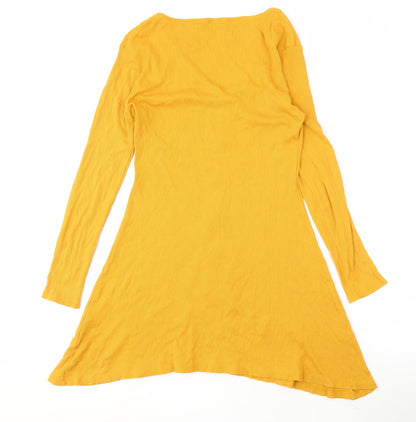 Boohoo Yellow Long Sleeve V-Neck Dress Size 12