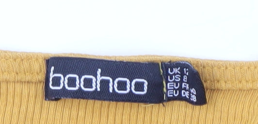 Boohoo Yellow Long Sleeve V-Neck Dress Size 12