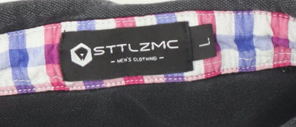 STTLZMC Men's Black Casual Long Sleeve Shirt L