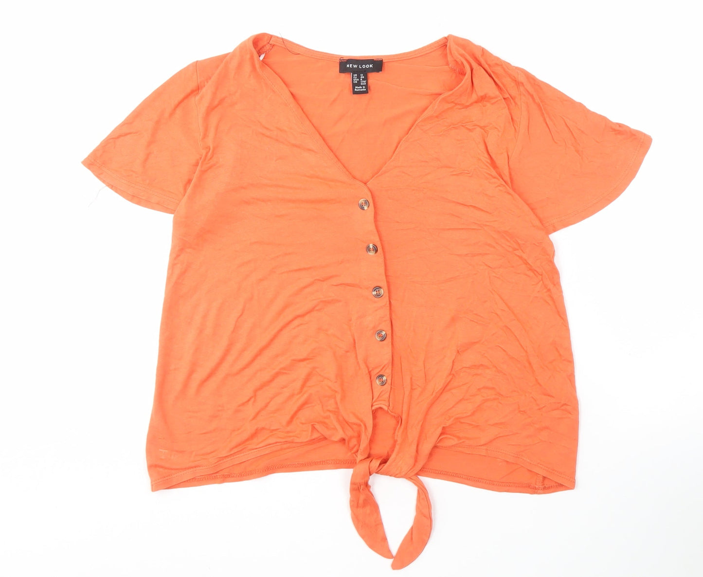 New Look Women's Orange Button-Up Short Sleeve Top