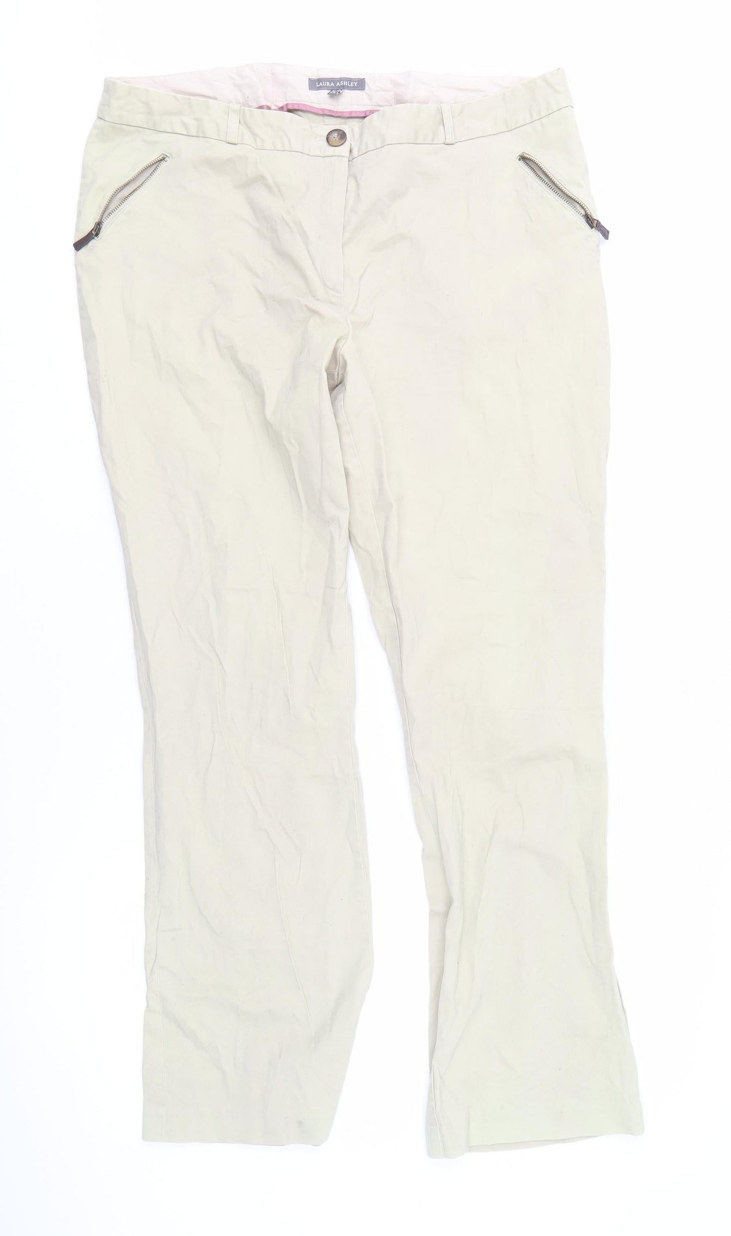 Laura Ashley Women's Beige Cotton Trousers Size 18