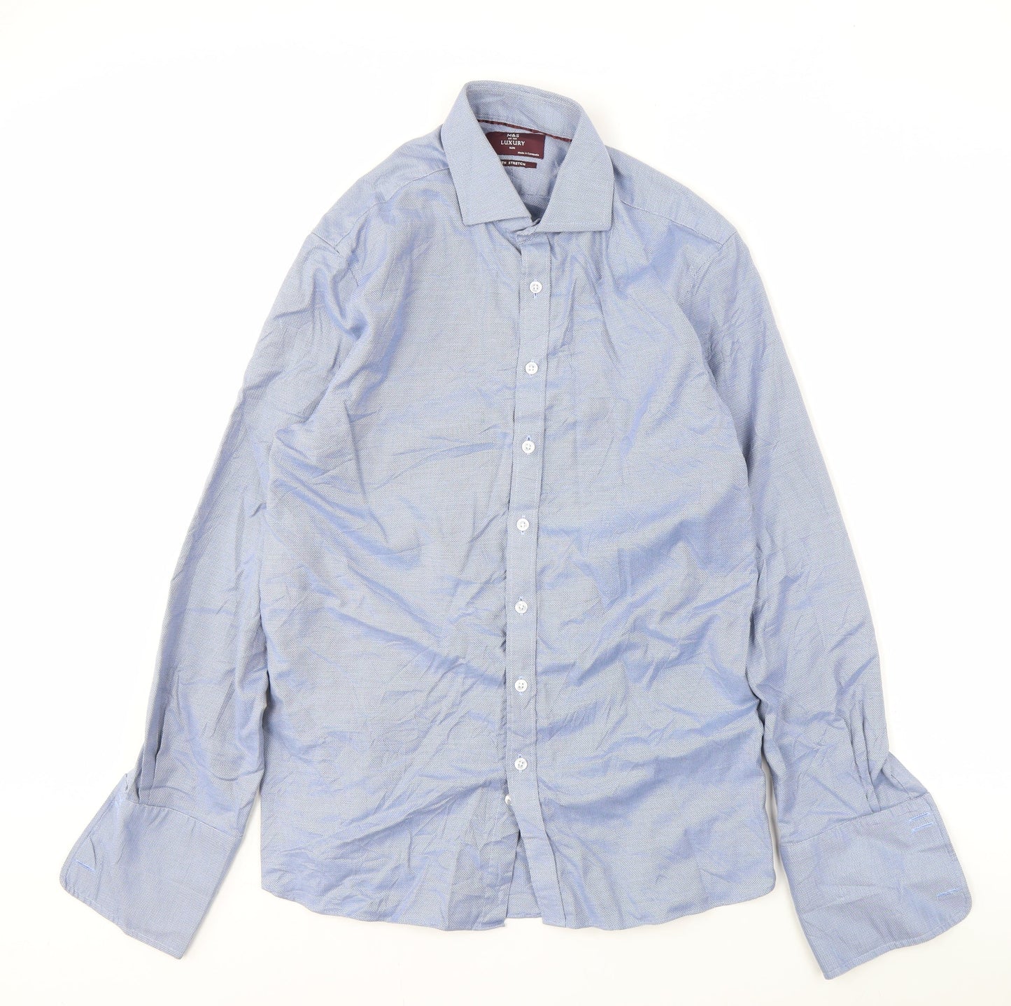 Marks and Spencer Blue Slim Fit Long Sleeve Shirt Men's