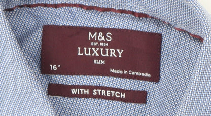 Marks and Spencer Blue Slim Fit Long Sleeve Shirt Men's