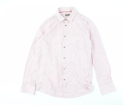Matalan Men's Pink Striped Button-Up Shirt, Size M