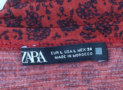 ZARA Women's Red Floral Dress Size L