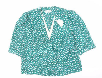 Berkertax Women's Green Floral V-Neck Blouse Size 18