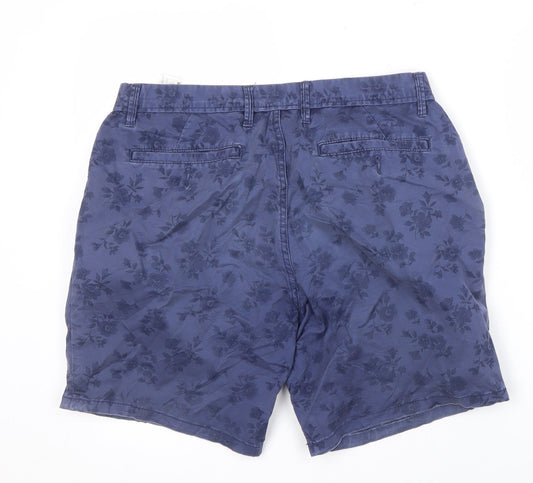 Pull&Bear Blue Floral Chino Shorts - Size 14