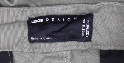 Mens UK Size 32 ASOS DESIGN Regular Fit Chino Green Trousers