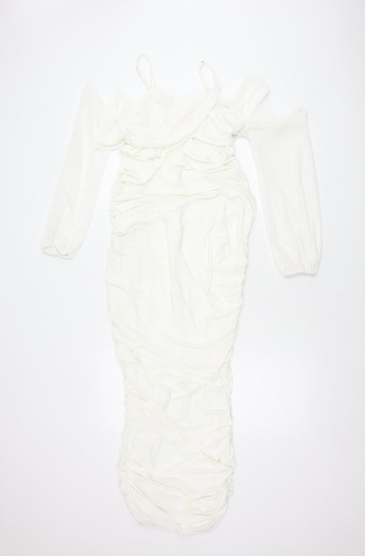 Club L London Women's White Ruched Dress Size 10