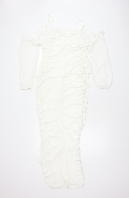 Club L London Women's White Ruched Dress Size 10