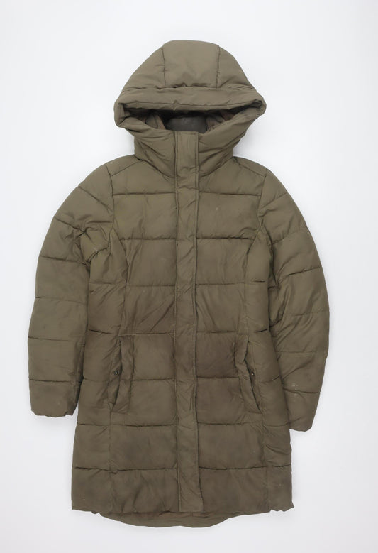 H&M Women's XS Green Puffer Jacket Hooded Casual Winter