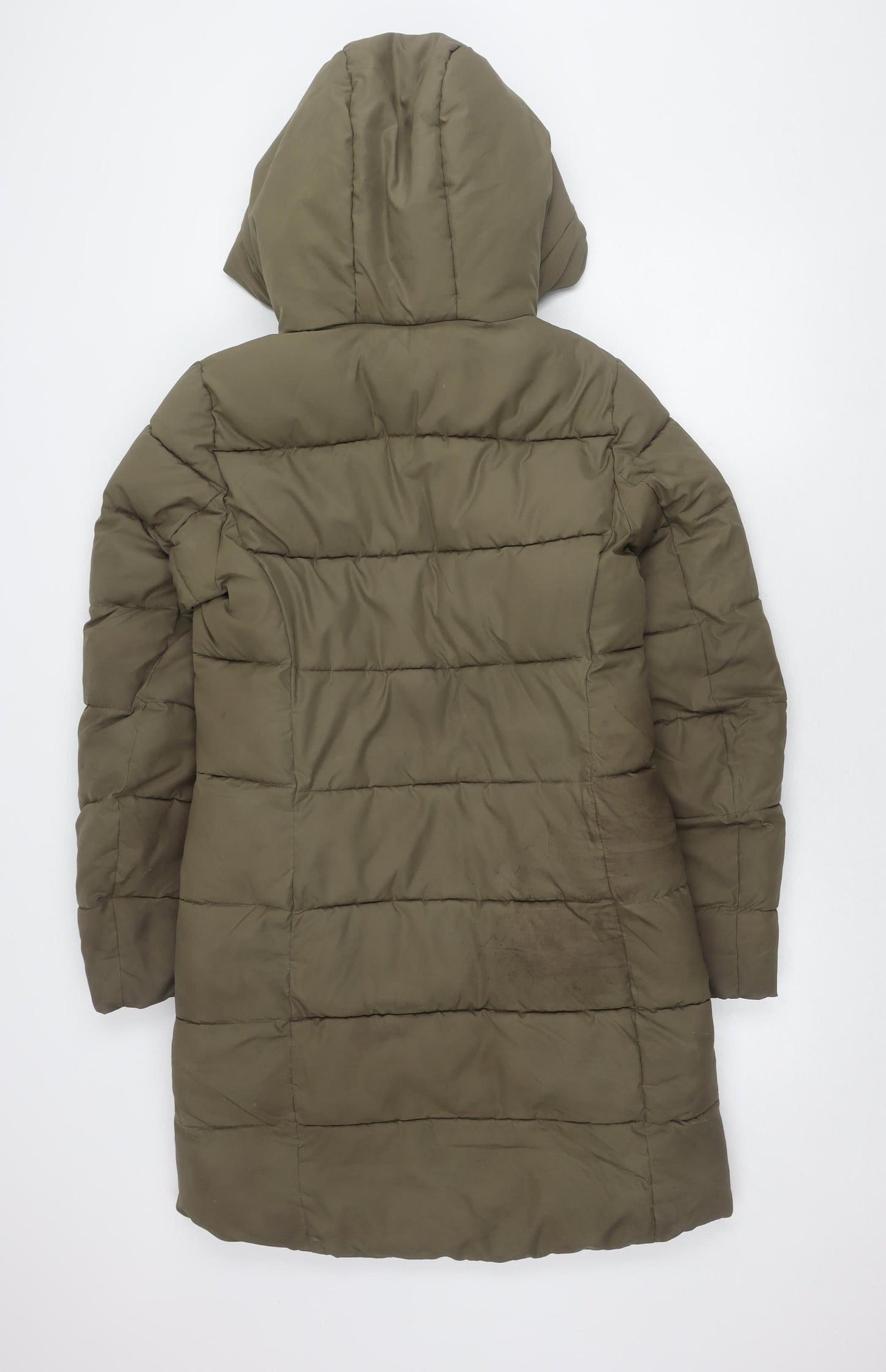 H&M Women's XS Green Puffer Jacket Hooded Casual Winter