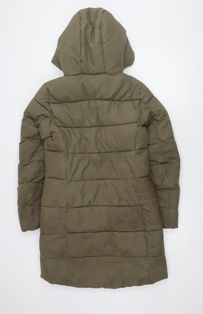 H&M Women's XS Green Puffer Jacket Hooded Casual Winter