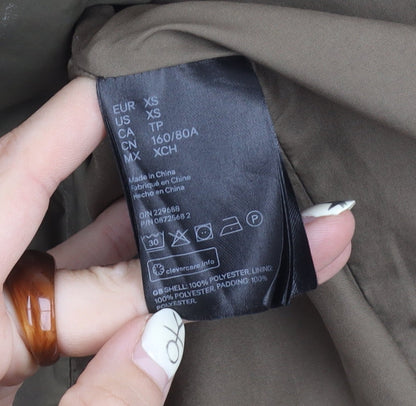 H&M Women's XS Green Puffer Jacket Hooded Casual Winter